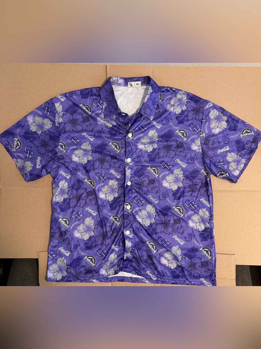 Colorado Rockies Purple Floral Short-Sleeve Button Shirt - XL